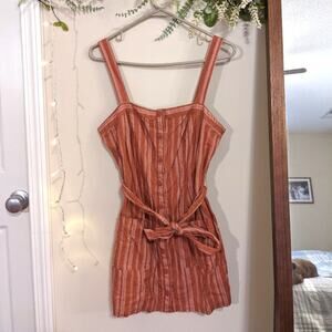 Forever 21 Burnt Orange Striped Tie Waist Linen Dress